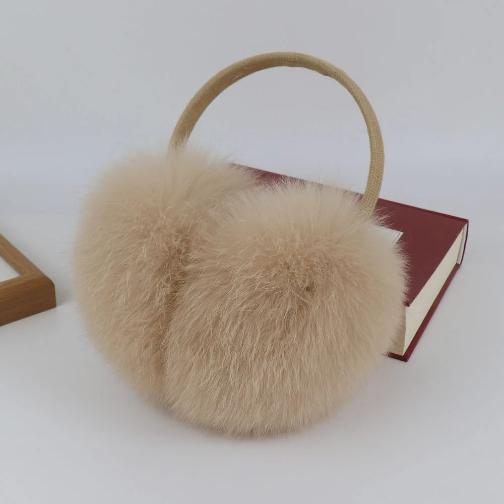 New Winter Real Fox Fur Earmuffs for Women Natural Fox Fur Scarves Dual Use Genuine Warmer Plush EarMuff Outdoor Solid Fur Scarf