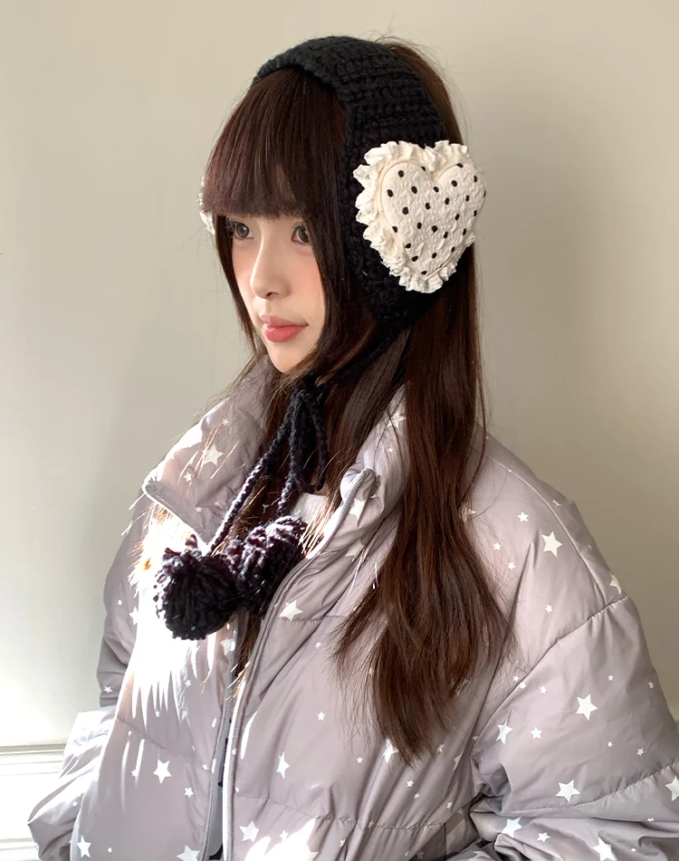Korean Style Sweet Love Polka Dot Plush Earmuffs For Women Thickened Cold-Proof Ear Cover In Winter