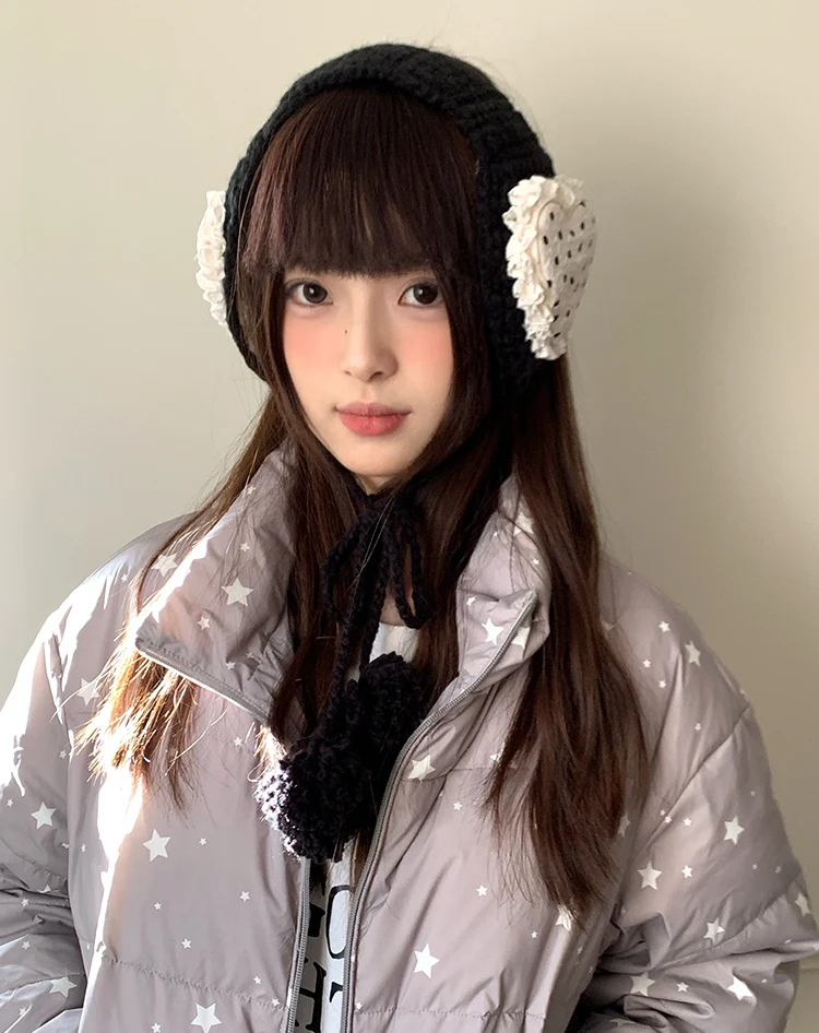 Korean Style Sweet Love Polka Dot Plush Earmuffs For Women Thickened Cold-Proof Ear Cover In Winter