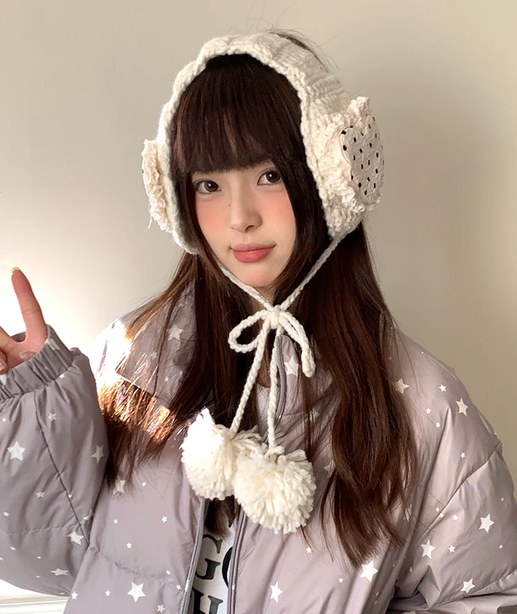Korean Style Sweet Love Polka Dot Plush Earmuffs For Women Thickened Cold-Proof Ear Cover In Winter