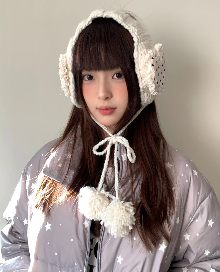 Korean Style Sweet Love Polka Dot Plush Earmuffs For Women Thickened Cold-Proof Ear Cover In Winter