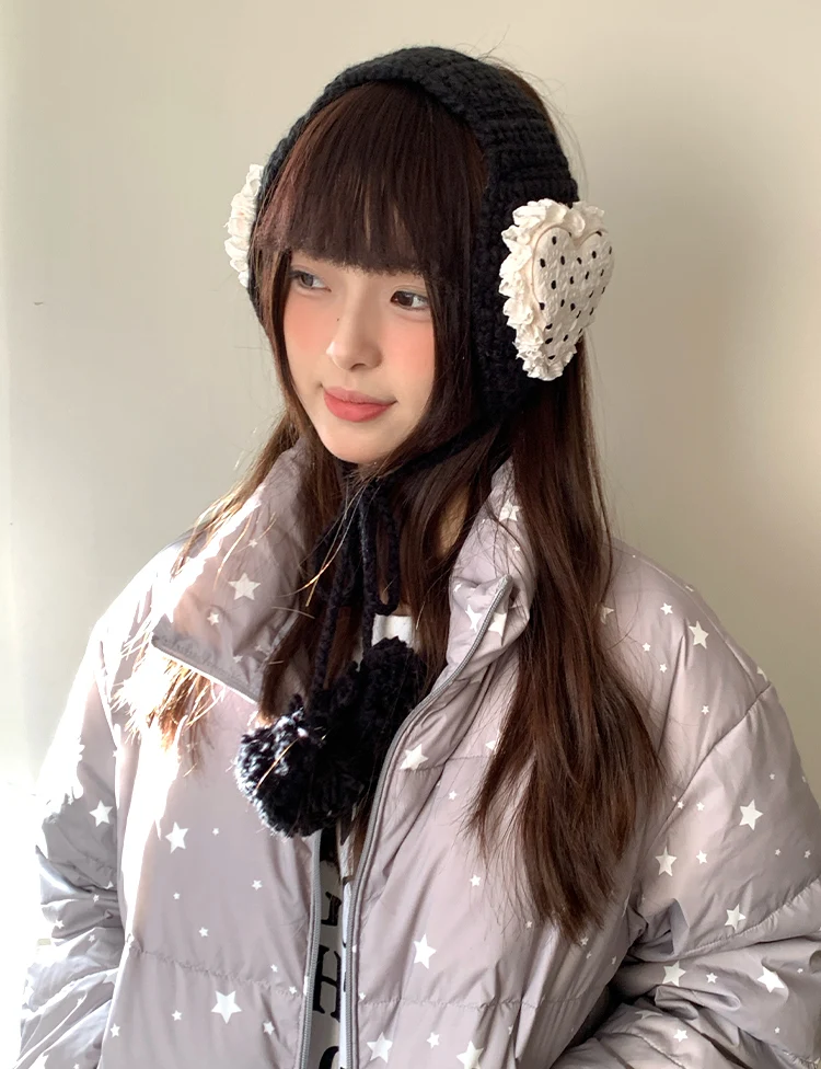 Korean Style Sweet Love Polka Dot Plush Earmuffs For Women Thickened Cold-Proof Ear Cover In Winter