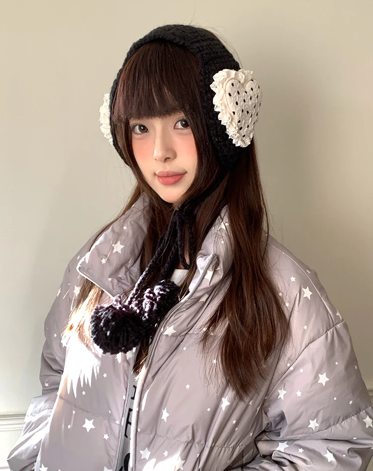Korean Style Sweet Love Polka Dot Plush Earmuffs For Women Thickened Cold-Proof Ear Cover In Winter