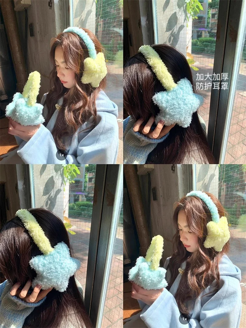 Y2K Star Plush Earmuffs Outdoor Cycling Ear Protection Colour Blocking Ear Bag Warm Winter Warm Earplugs Y2K Headset Ear Cover