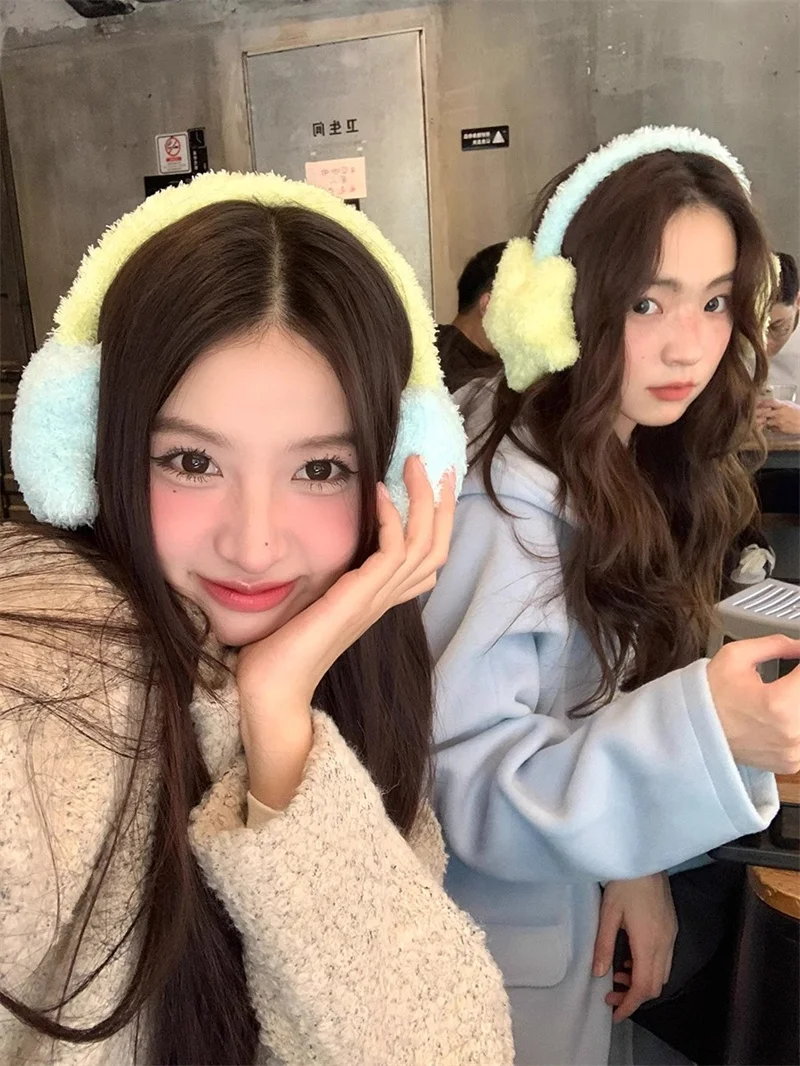 Y2K Star Plush Earmuffs Outdoor Cycling Ear Protection Colour Blocking Ear Bag Warm Winter Warm Earplugs Y2K Headset Ear Cover