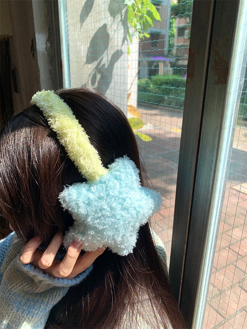 Y2K Star Plush Earmuffs Outdoor Cycling Ear Protection Colour Blocking Ear Bag Warm Winter Warm Earplugs Y2K Headset Ear Cover
