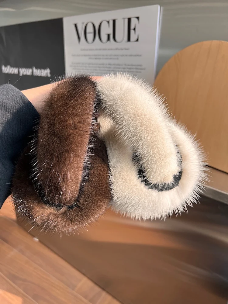 Winter Luxury Women Warm 100% Real Natural Mink Fur Earmuff Outdoor Fashion Mink Fur Earmuffs Girl Winter Ear Protection