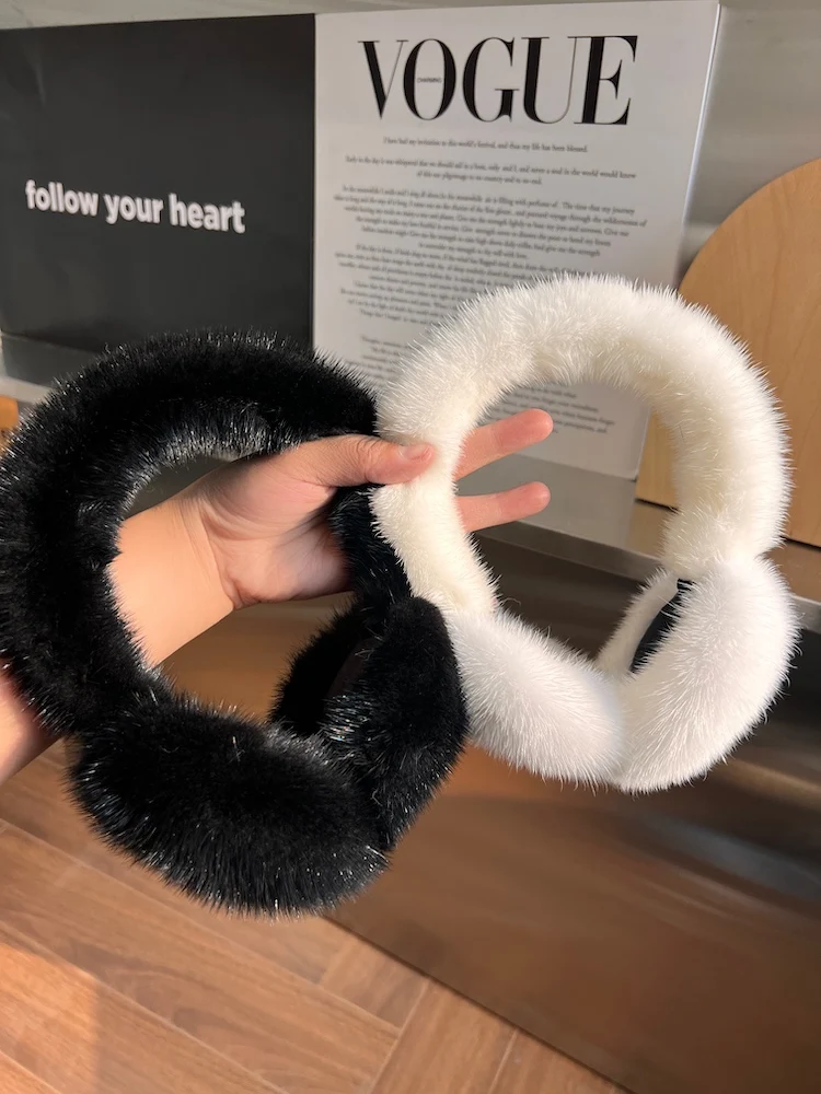 Winter Luxury Women Warm 100% Real Natural Mink Fur Earmuff Outdoor Fashion Mink Fur Earmuffs Girl Winter Ear Protection