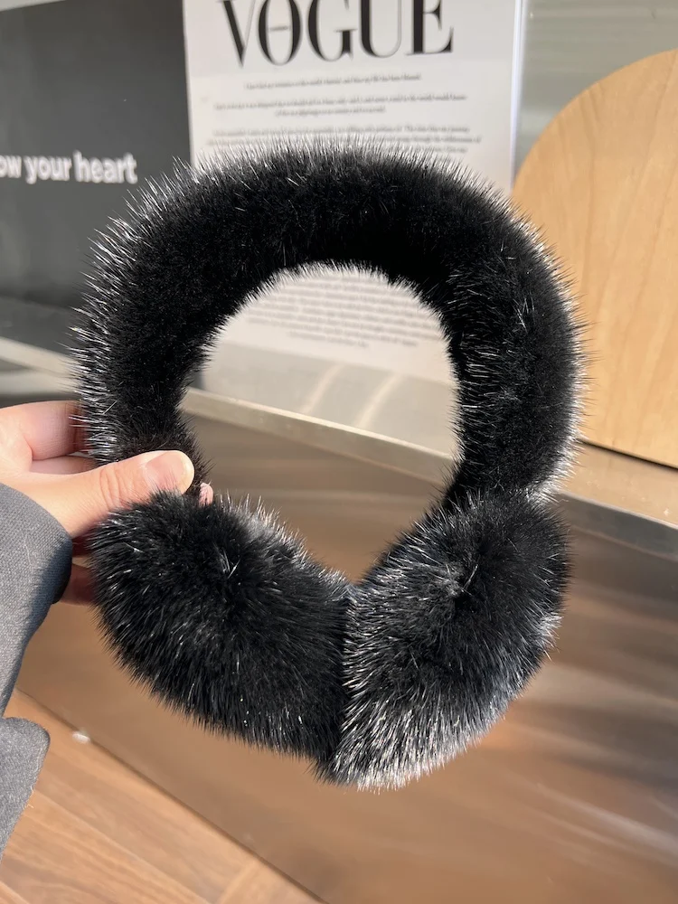 Winter Luxury Women Warm 100% Real Natural Mink Fur Earmuff Outdoor Fashion Mink Fur Earmuffs Girl Winter Ear Protection