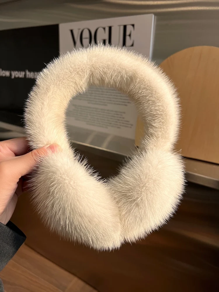 Winter Luxury Women Warm 100% Real Natural Mink Fur Earmuff Outdoor Fashion Mink Fur Earmuffs Girl Winter Ear Protection