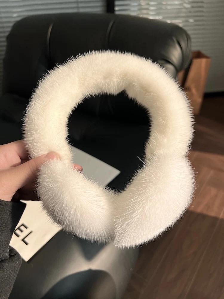Winter Luxury Women Warm 100% Real Natural Mink Fur Earmuff Outdoor Fashion Mink Fur Earmuffs Girl Winter Ear Protection