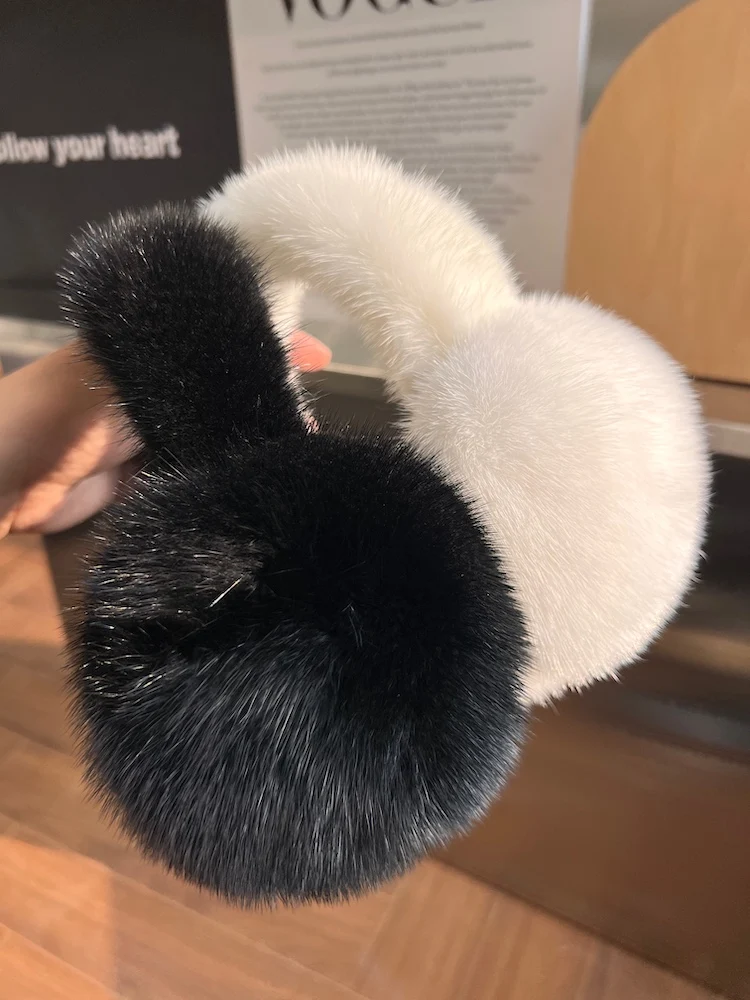 Winter Luxury Women Warm 100% Real Natural Mink Fur Earmuff Outdoor Fashion Mink Fur Earmuffs Girl Winter Ear Protection