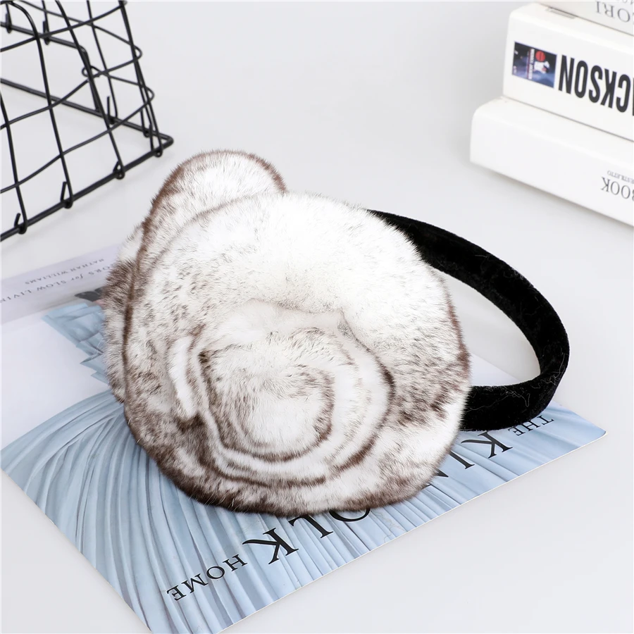 Natural 100% Rex Rabbit Fur Earmuff Women's Autumn and Winter Warm Earmuffs Ear Cover Ear Warmer Ear Muffs Winter Rose Flower