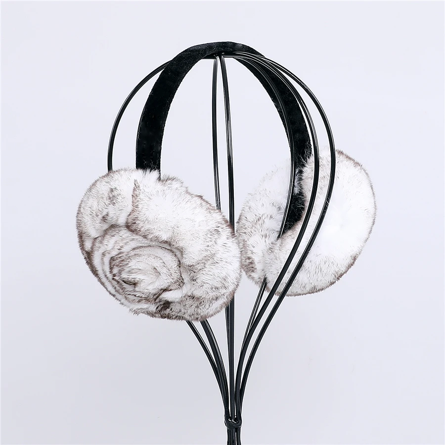 Natural 100% Rex Rabbit Fur Earmuff Women's Autumn and Winter Warm Earmuffs Ear Cover Ear Warmer Ear Muffs Winter Rose Flower