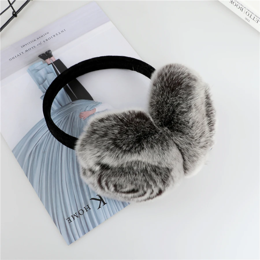 Natural 100% Rex Rabbit Fur Earmuff Women's Autumn and Winter Warm Earmuffs Ear Cover Ear Warmer Ear Muffs Winter Rose Flower