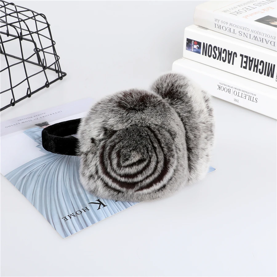 Natural 100% Rex Rabbit Fur Earmuff Women's Autumn and Winter Warm Earmuffs Ear Cover Ear Warmer Ear Muffs Winter Rose Flower