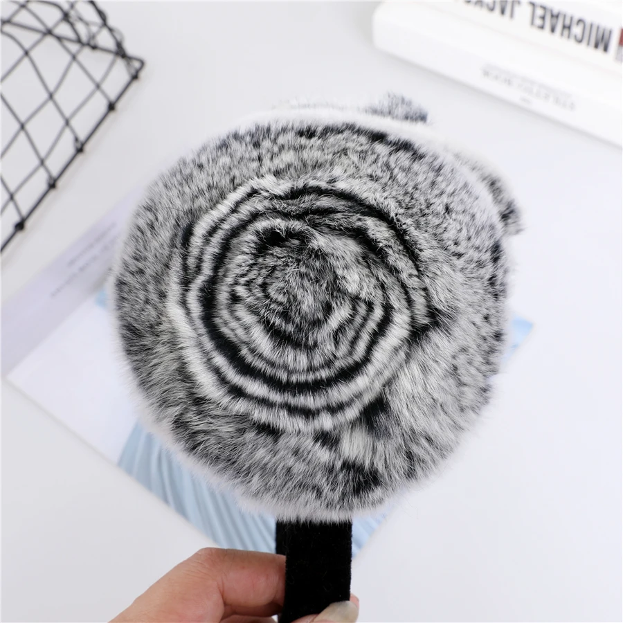 Natural 100% Rex Rabbit Fur Earmuff Women's Autumn and Winter Warm Earmuffs Ear Cover Ear Warmer Ear Muffs Winter Rose Flower