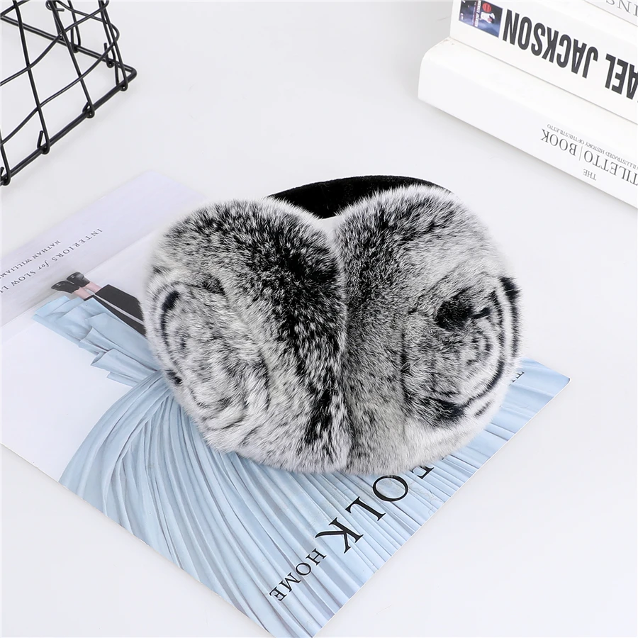 Natural 100% Rex Rabbit Fur Earmuff Women's Autumn and Winter Warm Earmuffs Ear Cover Ear Warmer Ear Muffs Winter Rose Flower