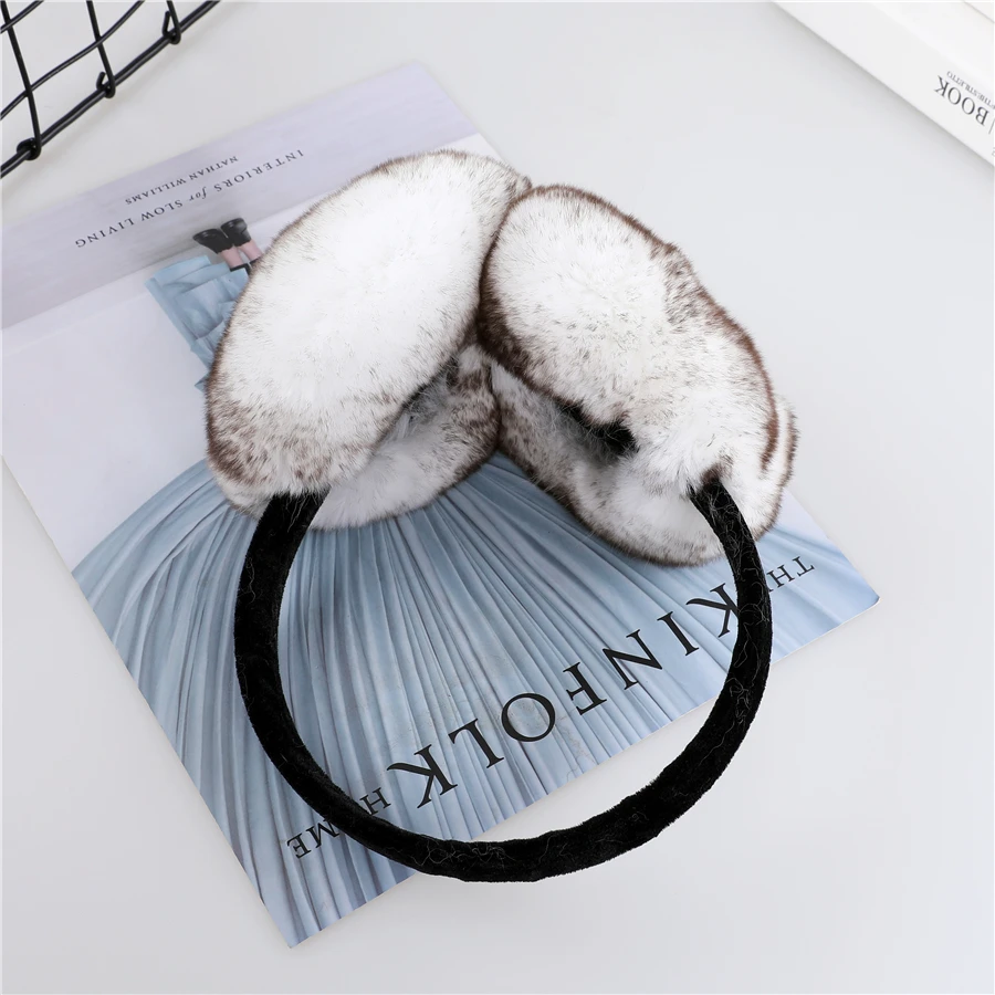 Natural 100% Rex Rabbit Fur Earmuff Women's Autumn and Winter Warm Earmuffs Ear Cover Ear Warmer Ear Muffs Winter Rose Flower