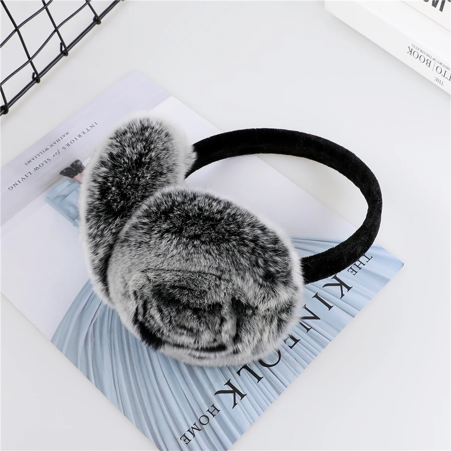 Natural 100% Rex Rabbit Fur Earmuff Women's Autumn and Winter Warm Earmuffs Ear Cover Ear Warmer Ear Muffs Winter Rose Flower