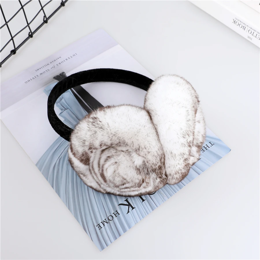 Natural 100% Rex Rabbit Fur Earmuff Women's Autumn and Winter Warm Earmuffs Ear Cover Ear Warmer Ear Muffs Winter Rose Flower