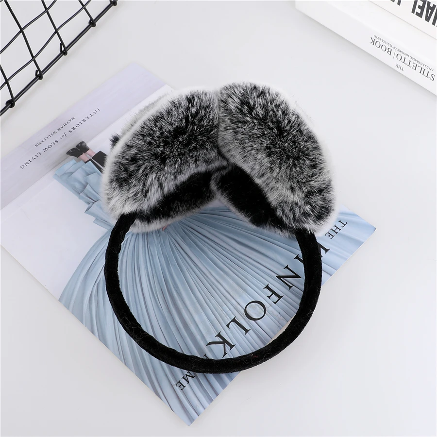Natural 100% Rex Rabbit Fur Earmuff Women's Autumn and Winter Warm Earmuffs Ear Cover Ear Warmer Ear Muffs Winter Rose Flower