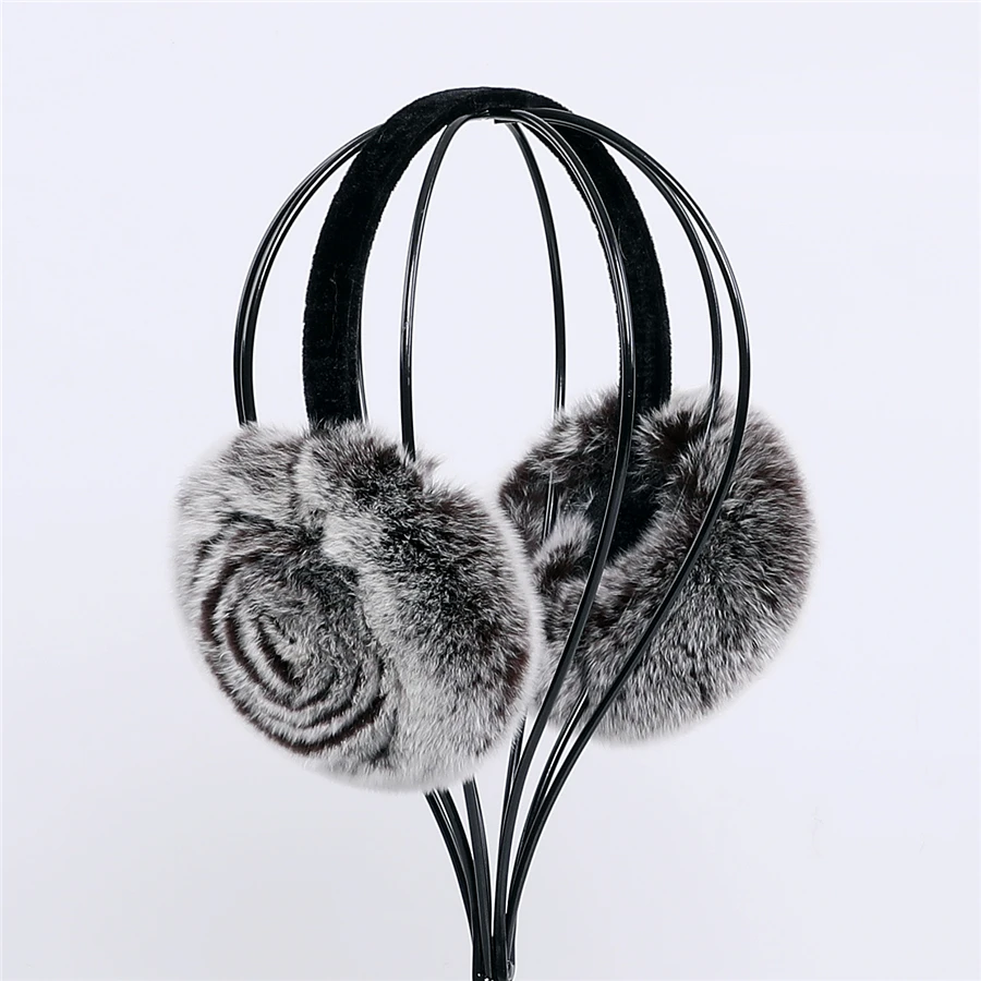 Natural 100% Rex Rabbit Fur Earmuff Women's Autumn and Winter Warm Earmuffs Ear Cover Ear Warmer Ear Muffs Winter Rose Flower