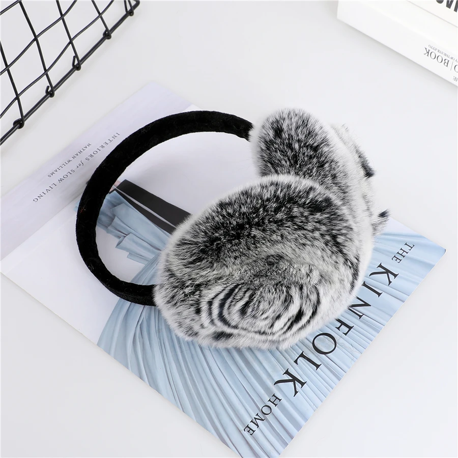 Natural 100% Rex Rabbit Fur Earmuff Women's Autumn and Winter Warm Earmuffs Ear Cover Ear Warmer Ear Muffs Winter Rose Flower