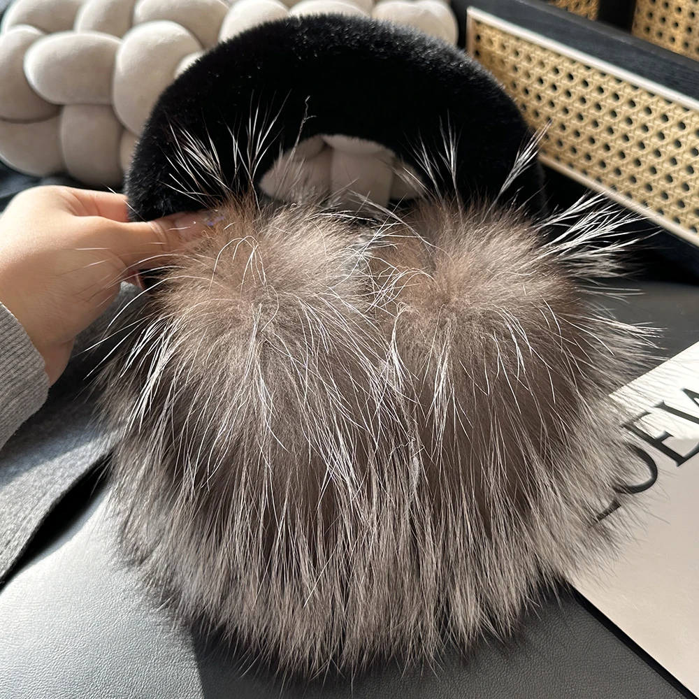 Fox Fur Ear Coverings for Women, Winter Warmth, Fur Ear Protectors, Cute Fur Ear Bags, Girle Fashion Windproof, Cycling Earmuffs