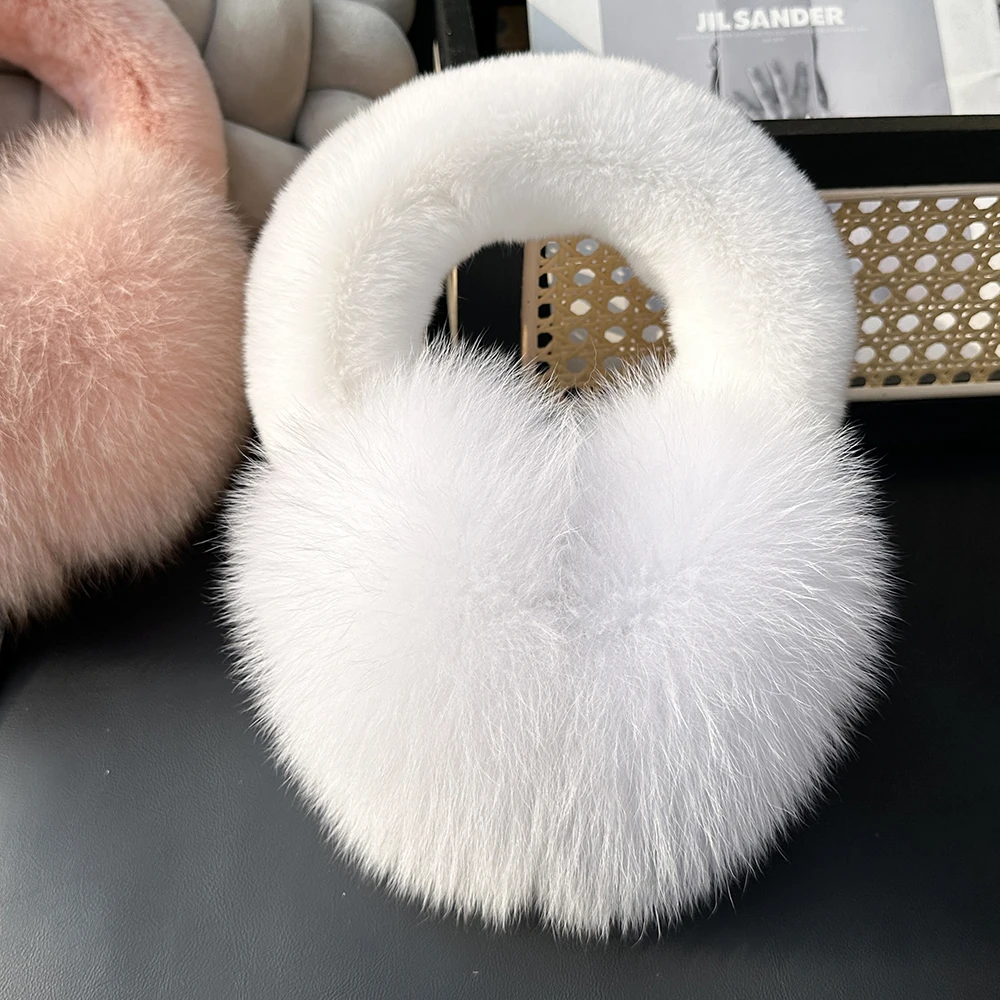 Fox Fur Ear Coverings for Women, Winter Warmth, Fur Ear Protectors, Cute Fur Ear Bags, Girle Fashion Windproof, Cycling Earmuffs