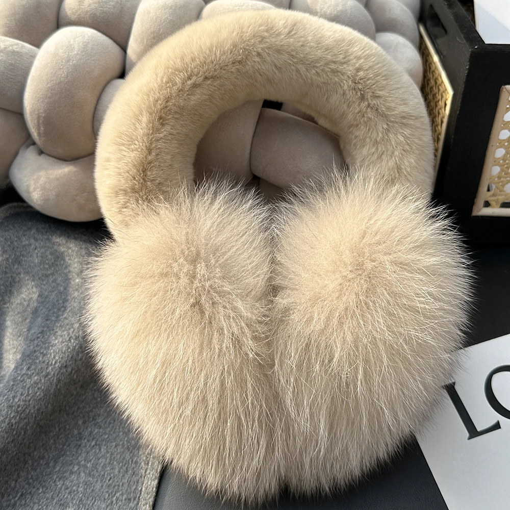 Fox Fur Ear Coverings for Women, Winter Warmth, Fur Ear Protectors, Cute Fur Ear Bags, Girle Fashion Windproof, Cycling Earmuffs