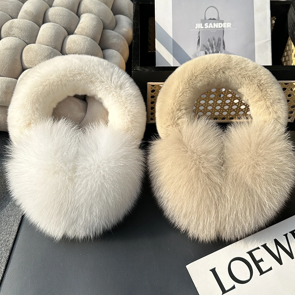 Fox Fur Ear Coverings for Women, Winter Warmth, Fur Ear Protectors, Cute Fur Ear Bags, Girle Fashion Windproof, Cycling Earmuffs