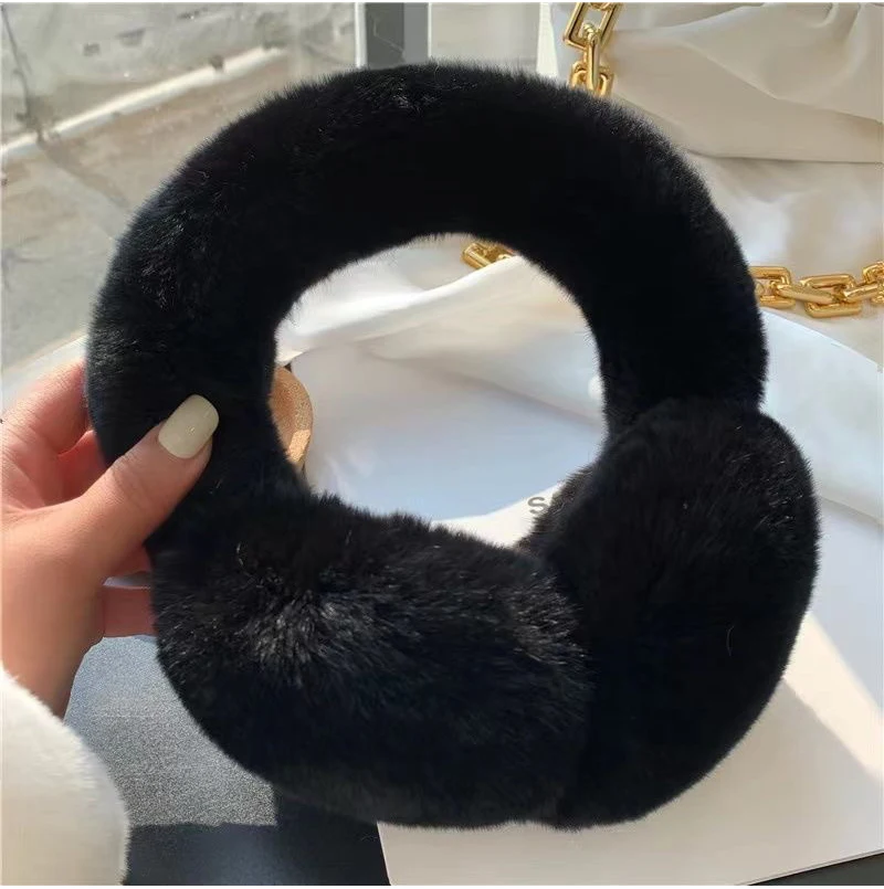 Ear Muffs For Women Winter EarWarmers Soft Warm Cable Furry Real Rex Rabbit Ear Covers For Cold Weather