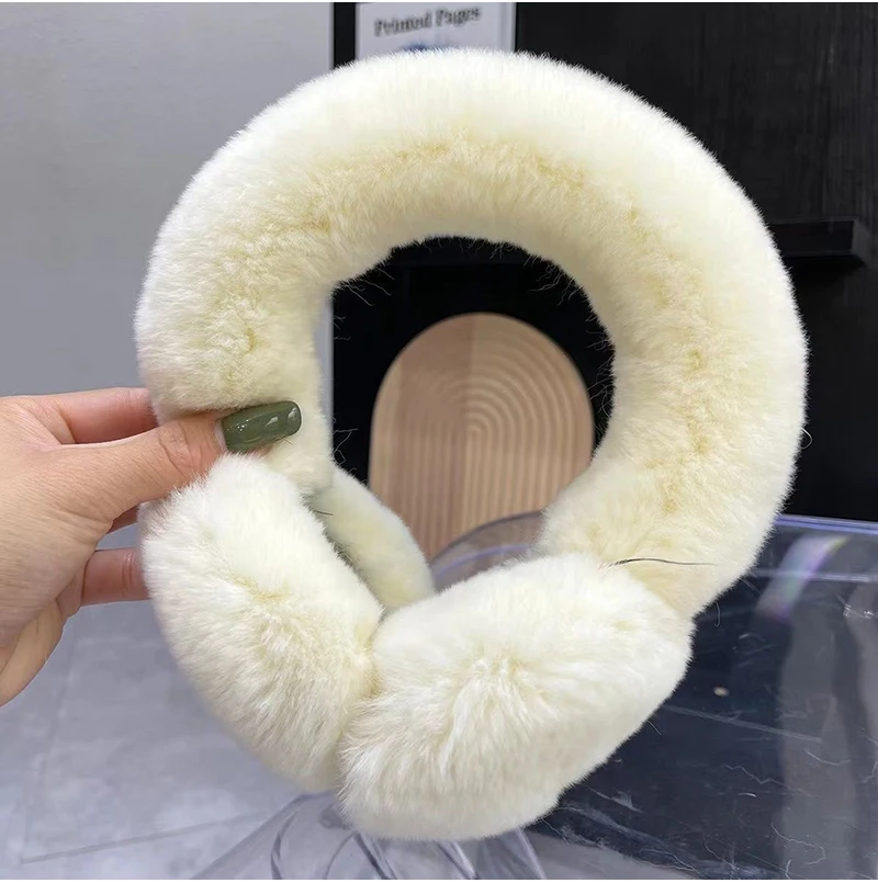 Ear Muffs For Women Winter EarWarmers Soft Warm Cable Furry Real Rex Rabbit Ear Covers For Cold Weather