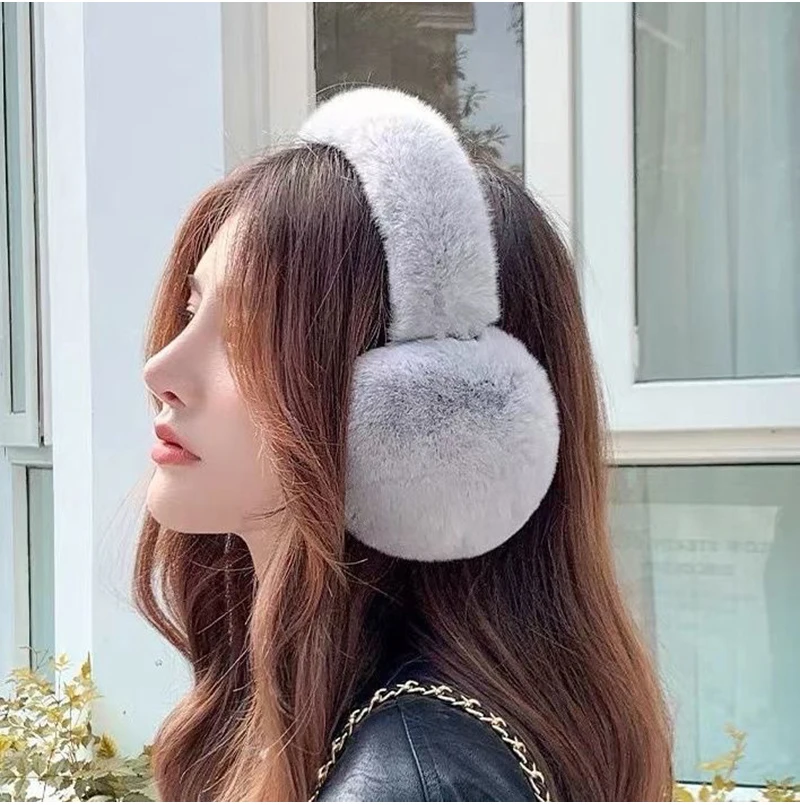 Ear Muffs For Women Winter EarWarmers Soft Warm Cable Furry Real Rex Rabbit Ear Covers For Cold Weather