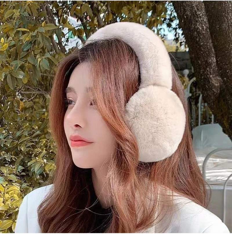 Ear Muffs For Women Winter EarWarmers Soft Warm Cable Furry Real Rex Rabbit Ear Covers For Cold Weather