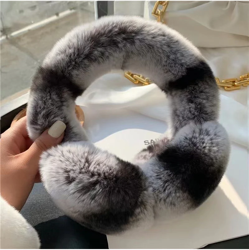 Ear Muffs For Women Winter EarWarmers Soft Warm Cable Furry Real Rex Rabbit Ear Covers For Cold Weather