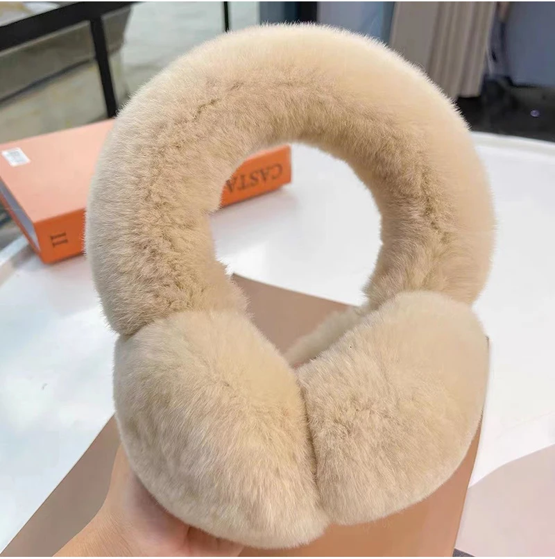 Ear Muffs For Women Winter EarWarmers Soft Warm Cable Furry Real Rex Rabbit Ear Covers For Cold Weather