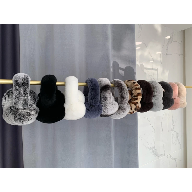 Winter Ear Muffs For Women Winter EarWarmers Soft Warm Cable Furry Real Rex Rabbit Ear Covers For Cold Weather