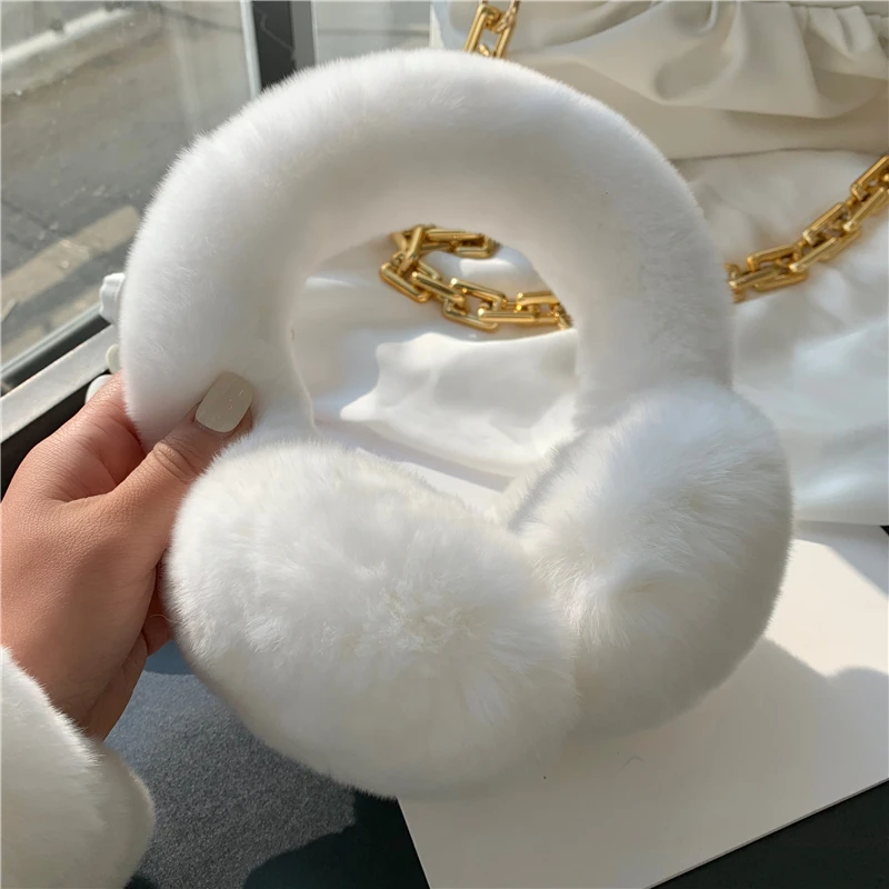 Winter Ear Muffs For Women Winter EarWarmers Soft Warm Cable Furry Real Rex Rabbit Ear Covers For Cold Weather