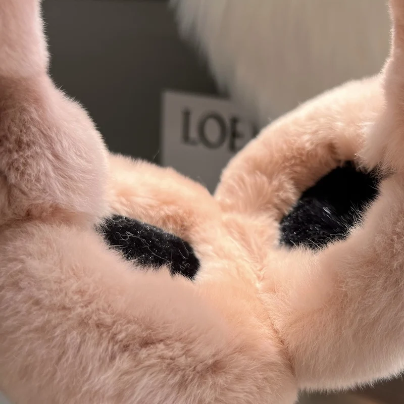 Winter Ear Muffs For Women Winter EarWarmers Soft Warm Cable Furry Real Rex Rabbit Ear Covers For Cold Weather