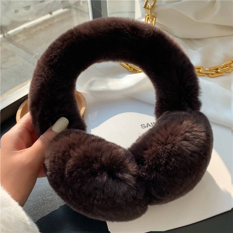 Winter Ear Muffs For Women Winter EarWarmers Soft Warm Cable Furry Real Rex Rabbit Ear Covers For Cold Weather