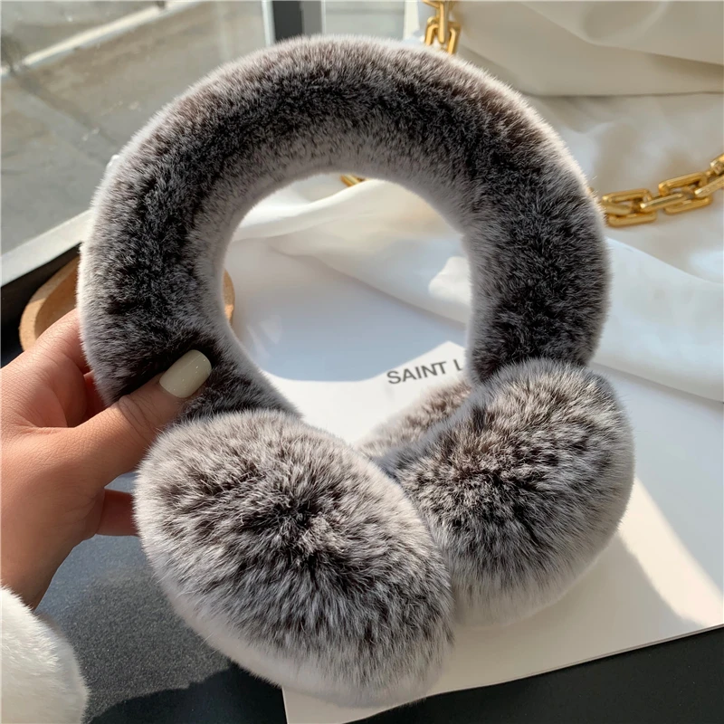 Winter Ear Muffs For Women Winter EarWarmers Soft Warm Cable Furry Real Rex Rabbit Ear Covers For Cold Weather