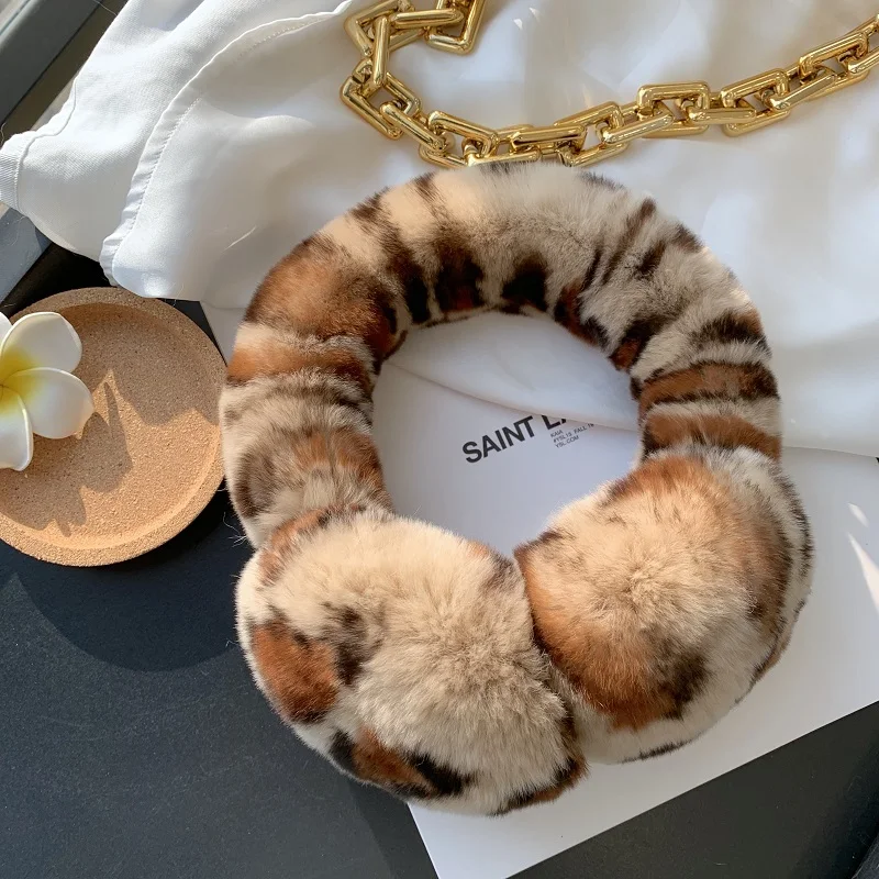 Winter Ear Muffs For Women Winter EarWarmers Soft Warm Cable Furry Real Rex Rabbit Ear Covers For Cold Weather