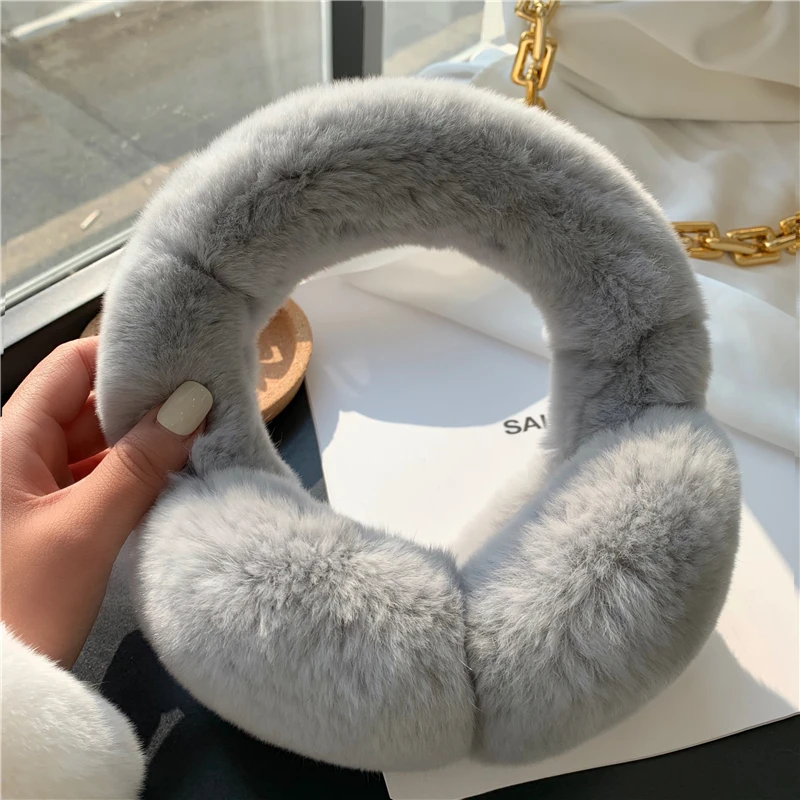 Winter Ear Muffs For Women Winter EarWarmers Soft Warm Cable Furry Real Rex Rabbit Ear Covers For Cold Weather