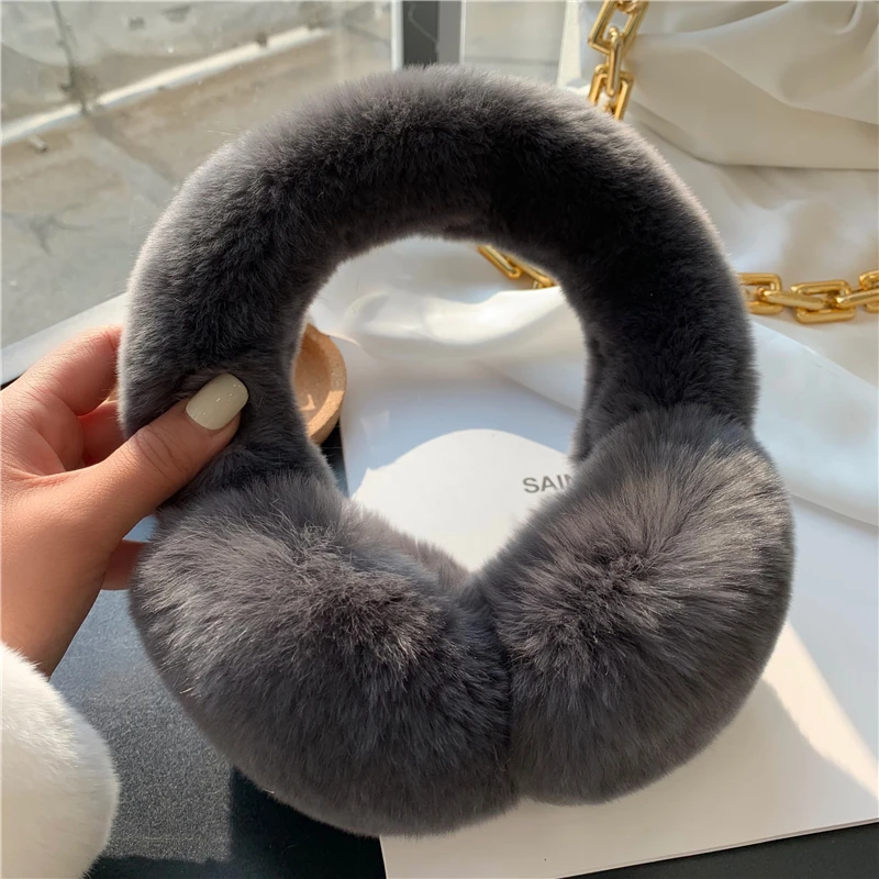 Winter Ear Muffs For Women Winter EarWarmers Soft Warm Cable Furry Real Rex Rabbit Ear Covers For Cold Weather
