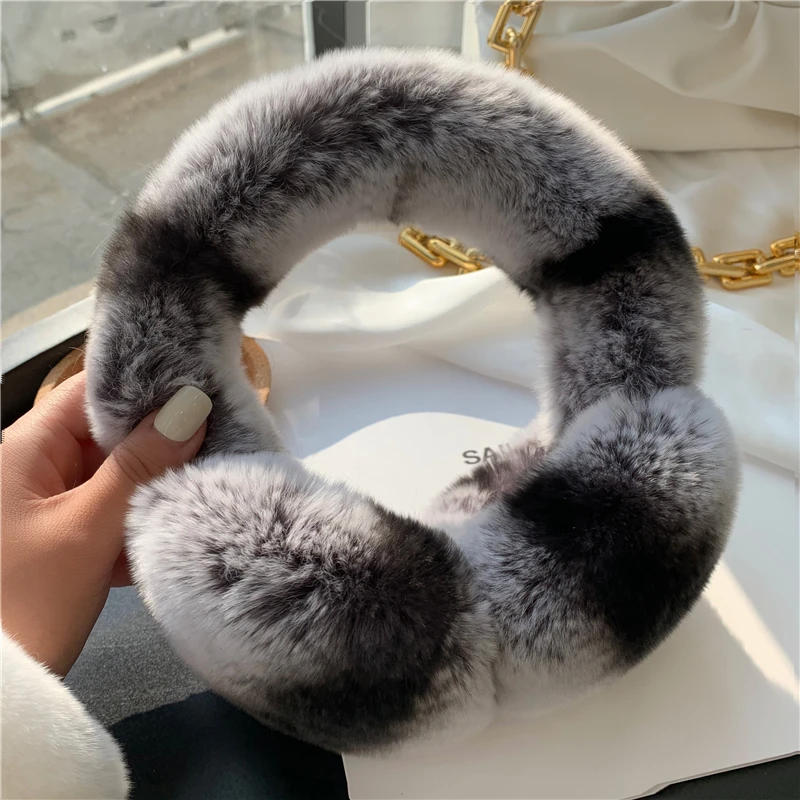 Winter Ear Muffs For Women Winter EarWarmers Soft Warm Cable Furry Real Rex Rabbit Ear Covers For Cold Weather