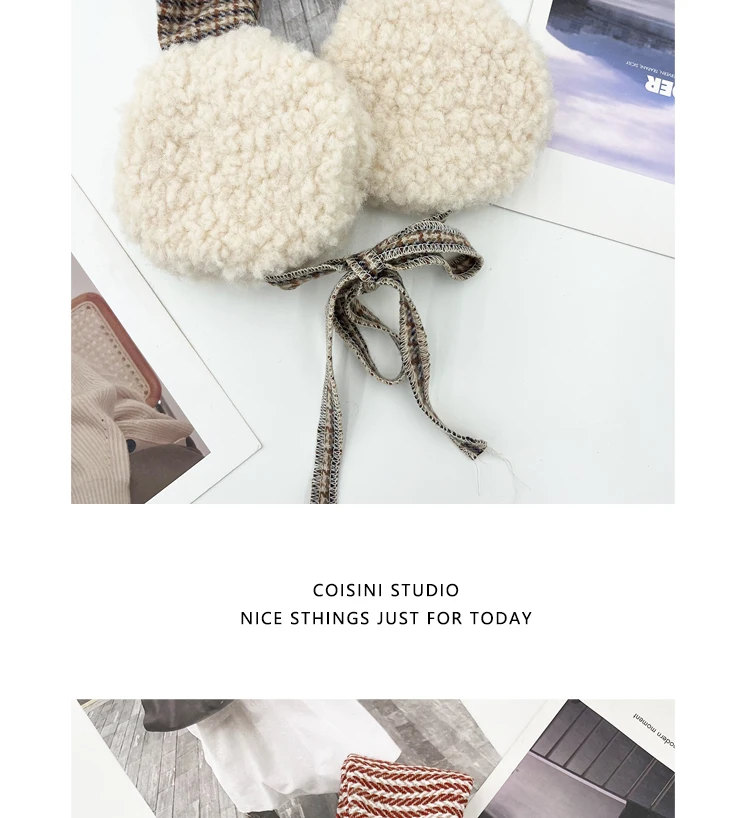 Korean Retro Contrasting Color Straps Plush Earmuffs for Women Winter Travel Warm Ear Protection Versatile Sweet Earflaps