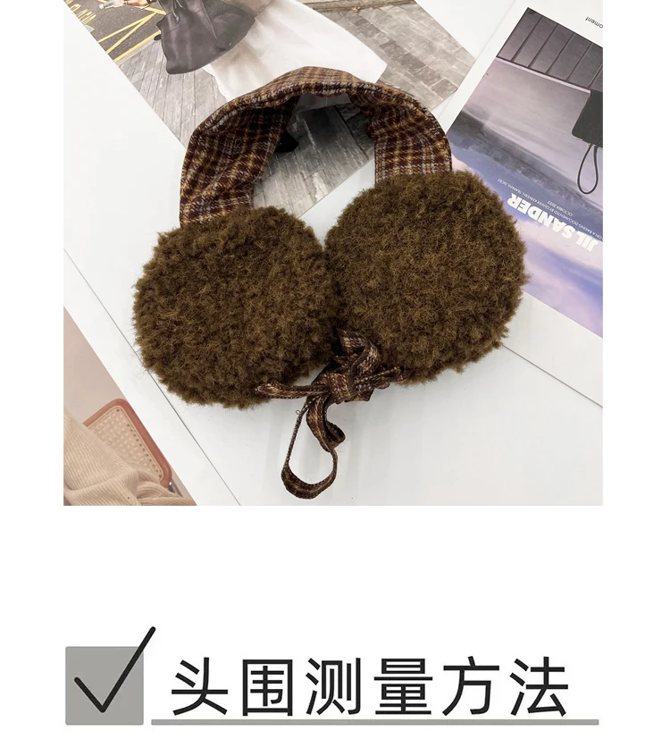 Korean Retro Contrasting Color Straps Plush Earmuffs for Women Winter Travel Warm Ear Protection Versatile Sweet Earflaps