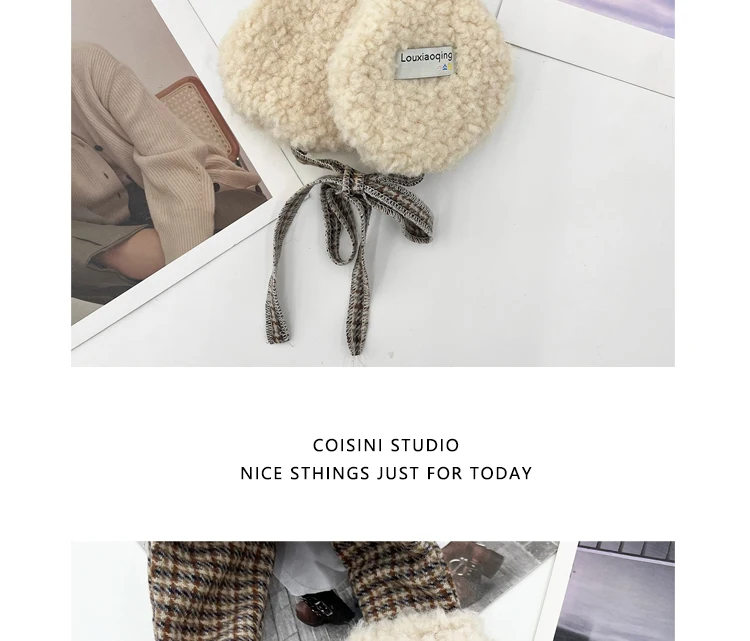 Korean Retro Contrasting Color Straps Plush Earmuffs for Women Winter Travel Warm Ear Protection Versatile Sweet Earflaps